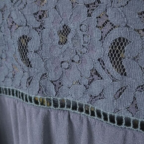 Joie Navy Jevin Silk Romper Pockets Long Sheer Sleeves Floral Lace Short Jumper - Picture 5 of 15